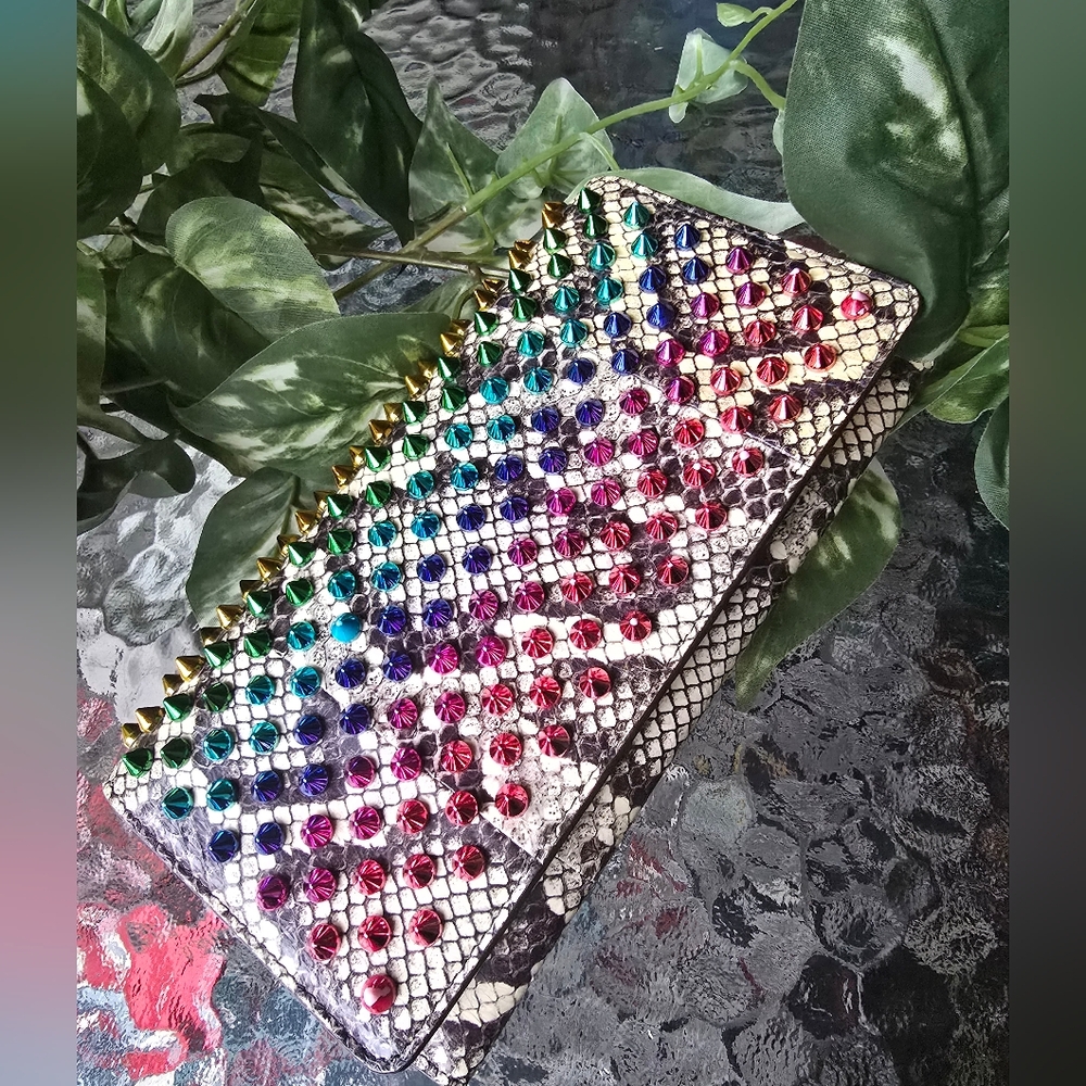 Authentic Christian Louboutin Multicolor Studded Wallet Or Clutch